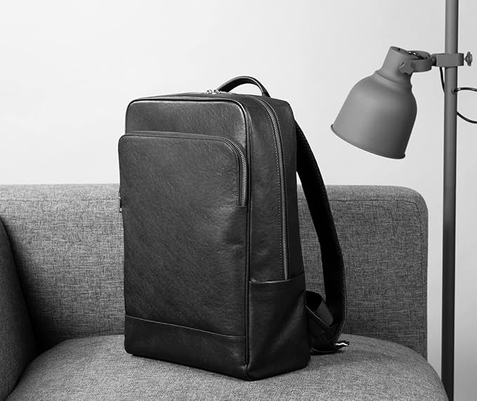 15.6 Inch Genuine Leather Laptop Backpack for Men Women, Business Travel Backpack Hiking Rucksack Daypack (1#Black)