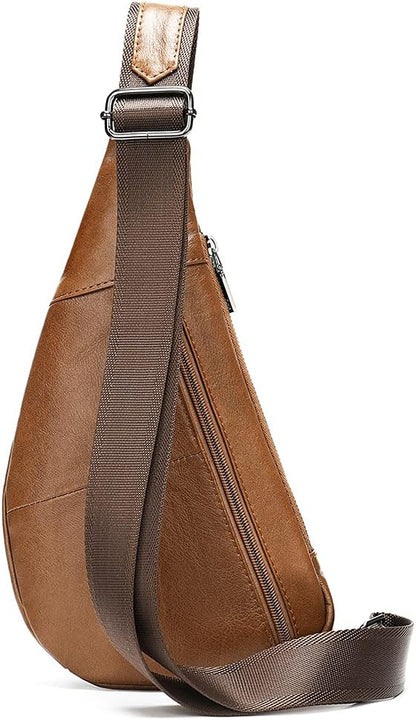 Hebetag Leather Crossbody Sling Bag for Men Women Single Shoulder Chest Pack Backpack Outdoor Travel Camping Casual Daypack Brown
