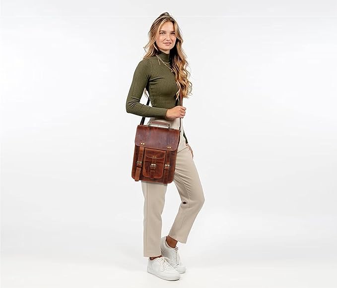 jaald Genuine Leather Messenger Bag Vintage Laptop Crossbody Bag Satchel Man Purse Shoulder Bag for man woman office bag