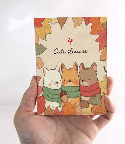 Autumn Passport Holder for Travel Maple Leaves Three Little Bears PU Leather Passport Cover Wallet Cute Passport Card Holder for Women and Men