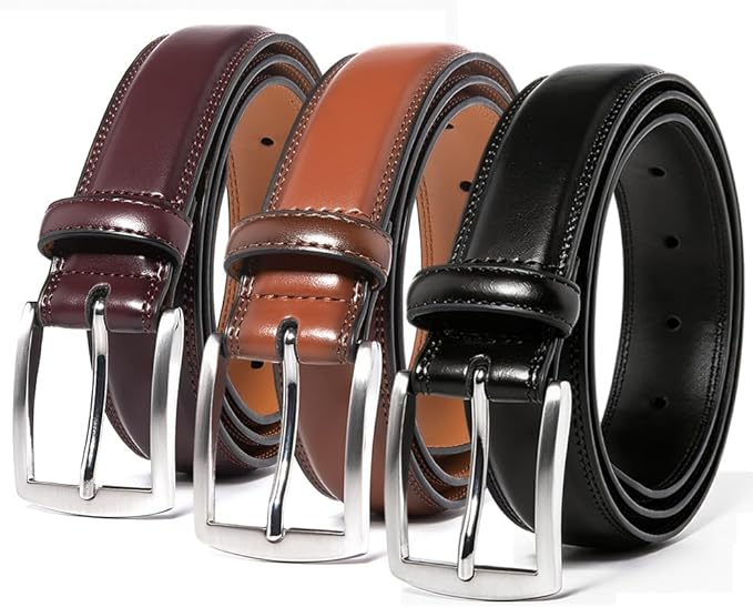 Mens Genuine Leather Dress Belt for Men, Handmade, 100% Cow Leather,Classic Casual and Business Belt Prong Buckle