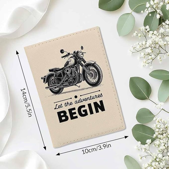 Motorcycle Passport Holder for Travel Let the Adventure Begin PU Leather Passport Cover Wallet Cute Passport Card Holder for Women and Men
