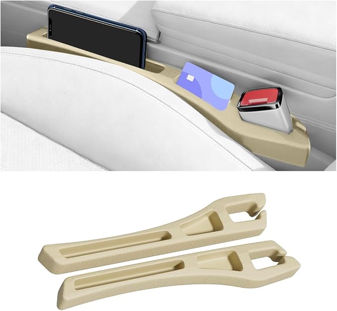 Car Seat Gap Filler, 2PCS No Drop Vehicle Seat Gap Plug with Storage Slots Between Seat and Console, Automotive Interior Seam Filler Organizer, Universal for SUV RV Truck (Beige)