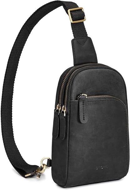 S-ZONE Genuine Leather RFID Blocking Small Sling Bag Women Crossbody Fanny Packs