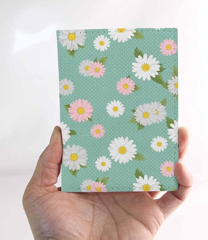 Daisy Passport Holder for Travel Vintage Ditsy Flower Dots PU Leather Passport Cover Wallet Cute Passport Card Holder for Women and Men