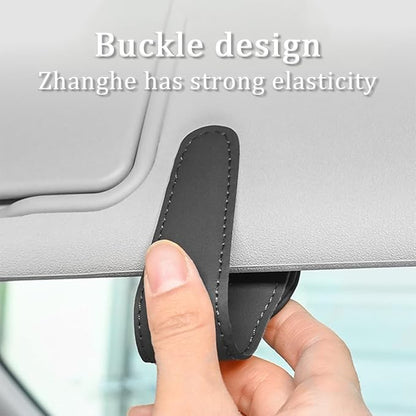 Car Sunglass Holder, Magnetic Leather Vehicle Sun Visor Eyeglass Hanger Clip, Automotive Interior Sunglass Ticket Card Organizer Mount Accessories, Universal for Most Cars (White)