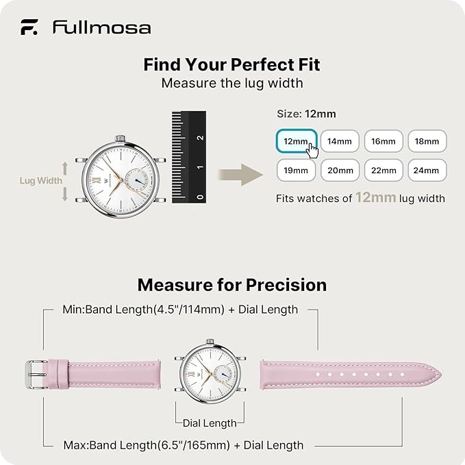 Fullmosa Watch Band, Quick Release Leather Watch Strap for Men Women, Replacement Bands Width 12mm 14mm 16mm 18mm 19mm 20mm 21mm 22mm 24mm