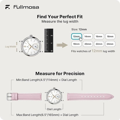 Fullmosa Watch Band, Quick Release Leather Watch Strap for Men Women, Replacement Bands Width 12mm 14mm 16mm 18mm 19mm 20mm 21mm 22mm 24mm