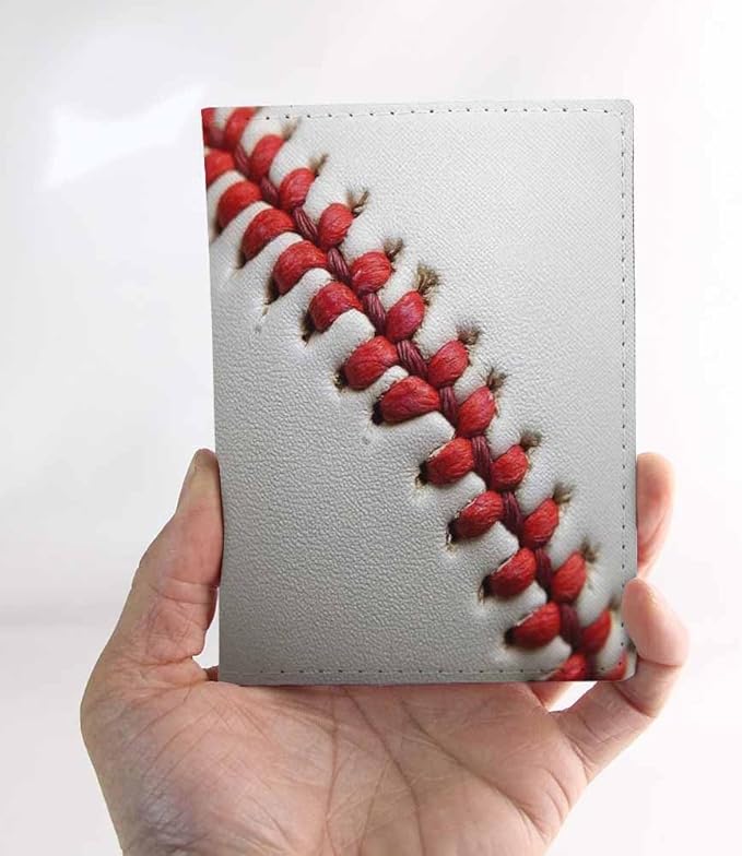 Baseball Texture Passport Holder for Travel Baseball Ball Raised Red Seam Detail PU Leather Passport Cover Wallet Cute Passport Card Holder for Women and Men
