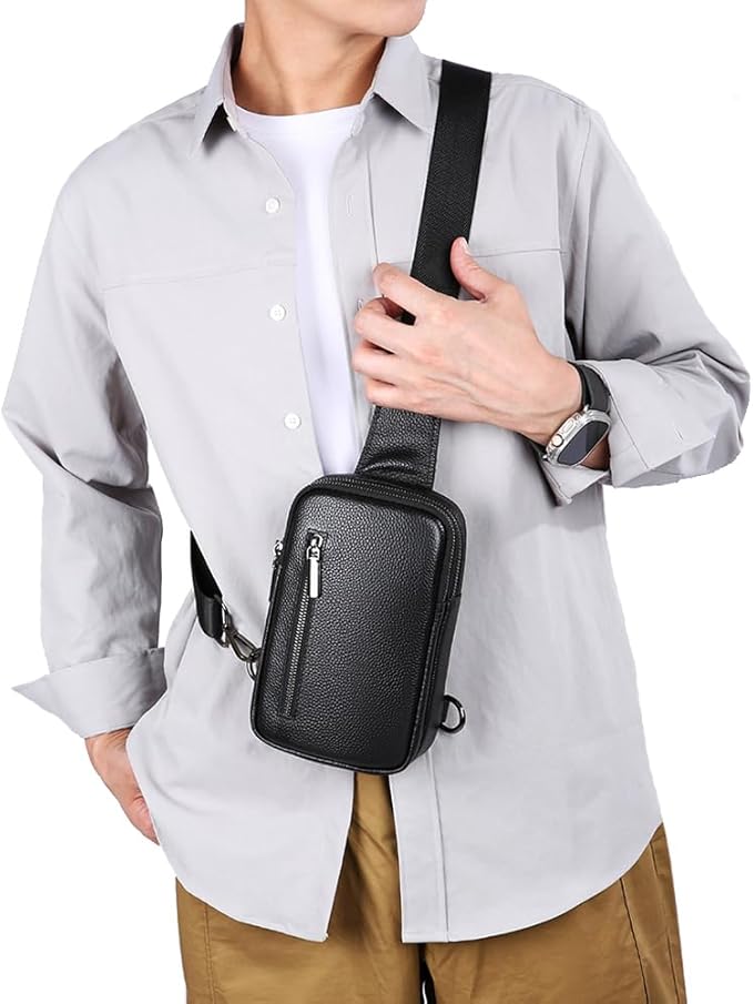 Sireck Crossbody Bag,Cross Body Fanny Packs for Men Women Trendy,Black Small Sling Phone Chest Bag for Workout Running