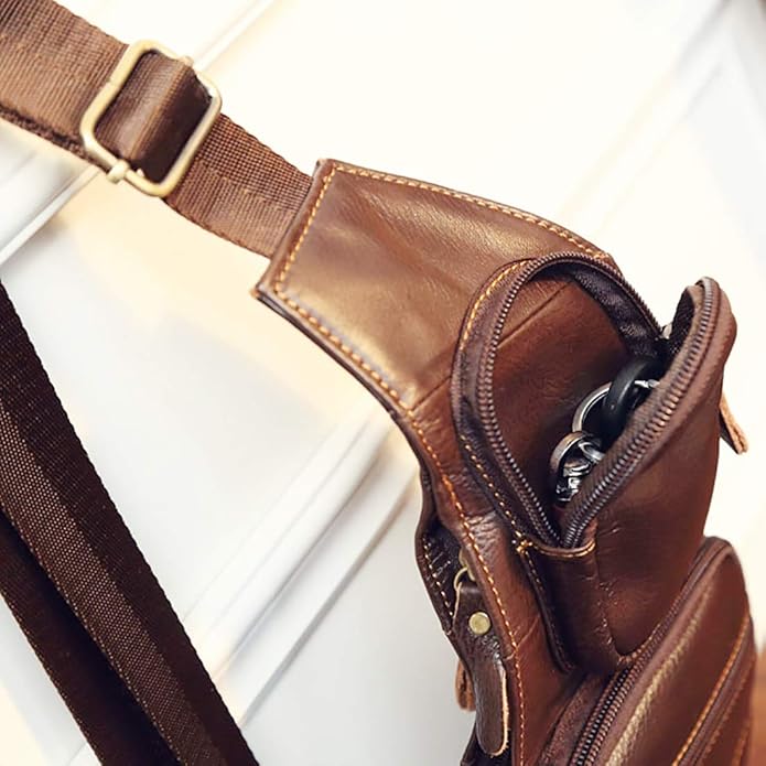KPYWZER Vintage Leather Sling Bag Backpack for Men Crossbody Shoulder Chest DayPack Backpacks