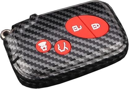 Key Fob Cover Case Fit for 2005-2018 Lexus ES350 GS300 GS350 GS430 GS450h ISC IS250 IS350 LS460 LS600h Keyless Entry Remote Case Holder ABS Carbon Fiber Pattern (Red)