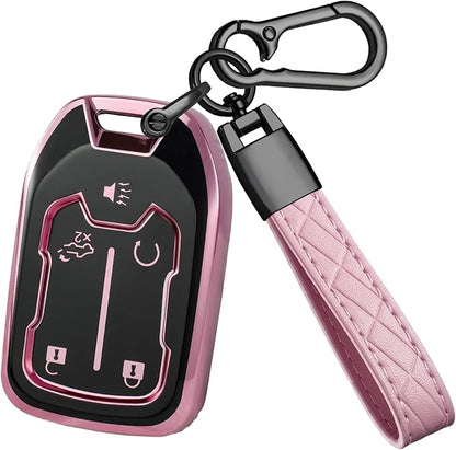 for GMC Key Fob Cover - TPU Key Shell Case Protector Compatible with Chevy Silverado and GMC Sierra 1500 2500HD 3500HD 5 Buttons Smart Remote Key, Pink