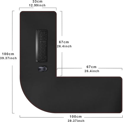 ZORESYN L Shaped Desk Mat 39.4"(L) x 39.4"(S) x 13"(W), Computer Corner Desk Pad, Large Waterproof PU Leather Mouse pad for Corner Desk, Writing Desk Pad Protector - Black