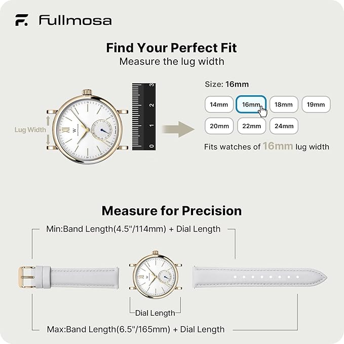 Fullmosa Watch Band, Quick Release Leather Watch Strap for Men Women, Replacement Bands Width 12mm 14mm 16mm 18mm 19mm 20mm 21mm 22mm 24mm