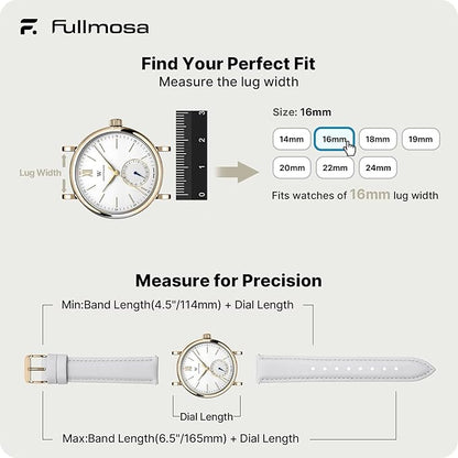 Fullmosa Watch Band, Quick Release Leather Watch Strap for Men Women, Replacement Bands Width 12mm 14mm 16mm 18mm 19mm 20mm 21mm 22mm 24mm