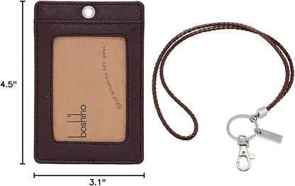 Boshiho Vertical Style PU Leather ID Card Badge Holder with Heavy Duty Lanyard (Brown)