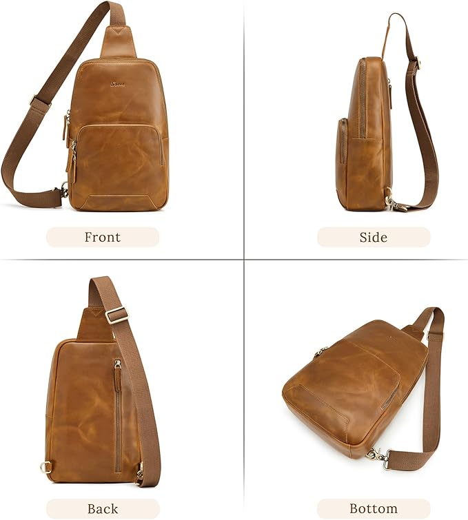 S-ZONE Sling Bag for Men Women RFID Blocking Genuine Leather Crossbody Shoulder Bag Backpack Hiking Daypack Travel | RFID Blocking, Genuine Leather, Hiking Daypack, Travel