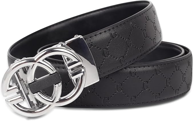 Aurolran Men&Womens Leather Dress Belt Business Automatic Buckle Belt Color-Black Silver Gold