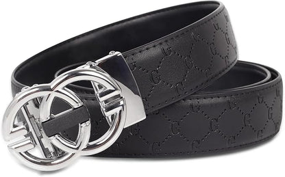 Aurolran Men&Womens Leather Dress Belt Business Automatic Buckle Belt Color-Black Silver Gold