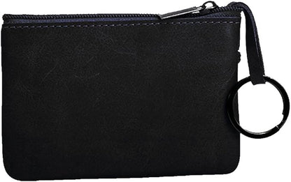 Hibate Black Small Leather Coin Purse Change Pouch for Women Men Kids with Zip Key Ring