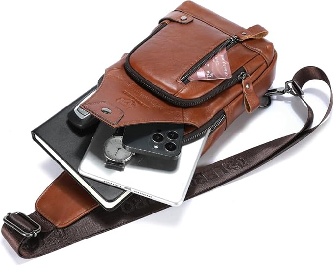 Sling Bag for Men Genuine Leather Chest Bag Crossbody Backpack Travel Hiking Outdoor Sports