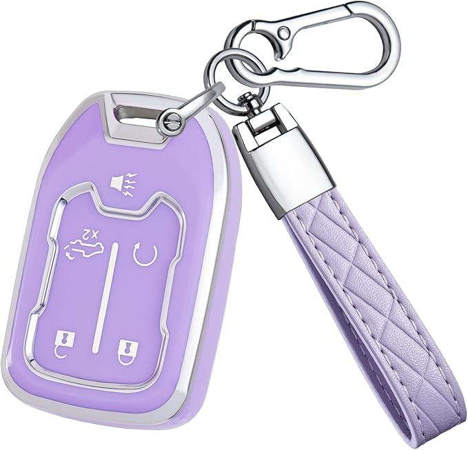 for GMC Key Fob Cover - TPU Key Shell Case Protector Compatible with Chevy Silverado and GMC Sierra 1500 2500HD 3500HD 5 Buttons Smart Remote Key, Purple