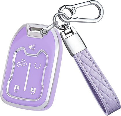 for GMC Key Fob Cover - TPU Key Shell Case Protector Compatible with Chevy Silverado and GMC Sierra 1500 2500HD 3500HD 5 Buttons Smart Remote Key, Purple