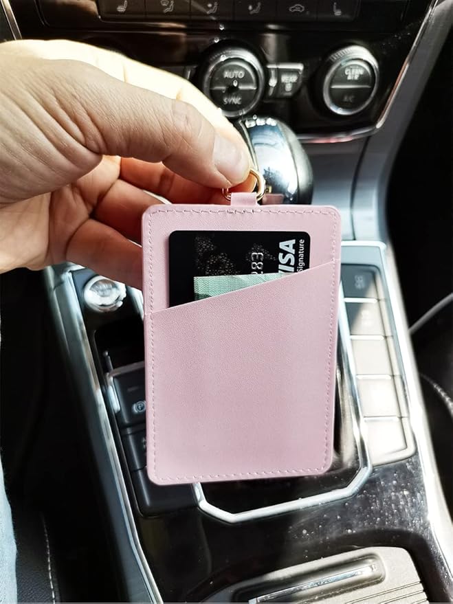 Badge Holder with Lanyard,Leather ID Card Holder,Vertical Lanyard ID Card Holder for Work Office (Pink-Bling)