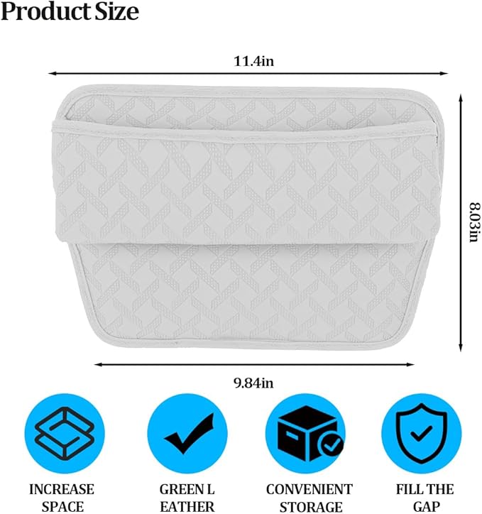 Car Seat Gap Filler Organizer, Leather Console Side Gap Filler Storage Box for Storing Phones Keys, No-Drop Automotive Seat Crevice Blocker Organizer, Universal for Truck SUV Sedan (White)