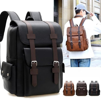 Retro men's business plaid backpack can hold a 15.6-inch laptop, women's stylish travel waterproof leather backpack. (brown-15.7inch)