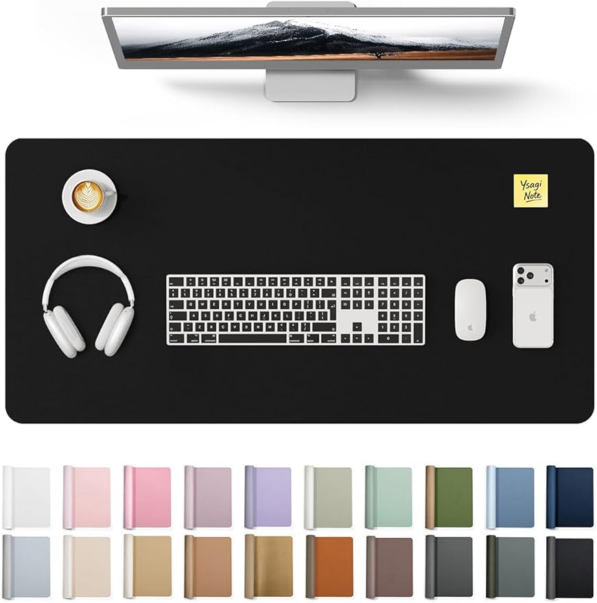 YSAGi Leather Desk Pad Protector, Office Desk Mat, Large Mouse Pad, Non-Slip PU Leather Desk Blotter, Laptop Desk Pad, Waterproof Desk Writing Pad Office and Home (Black, 35.4" x 17")