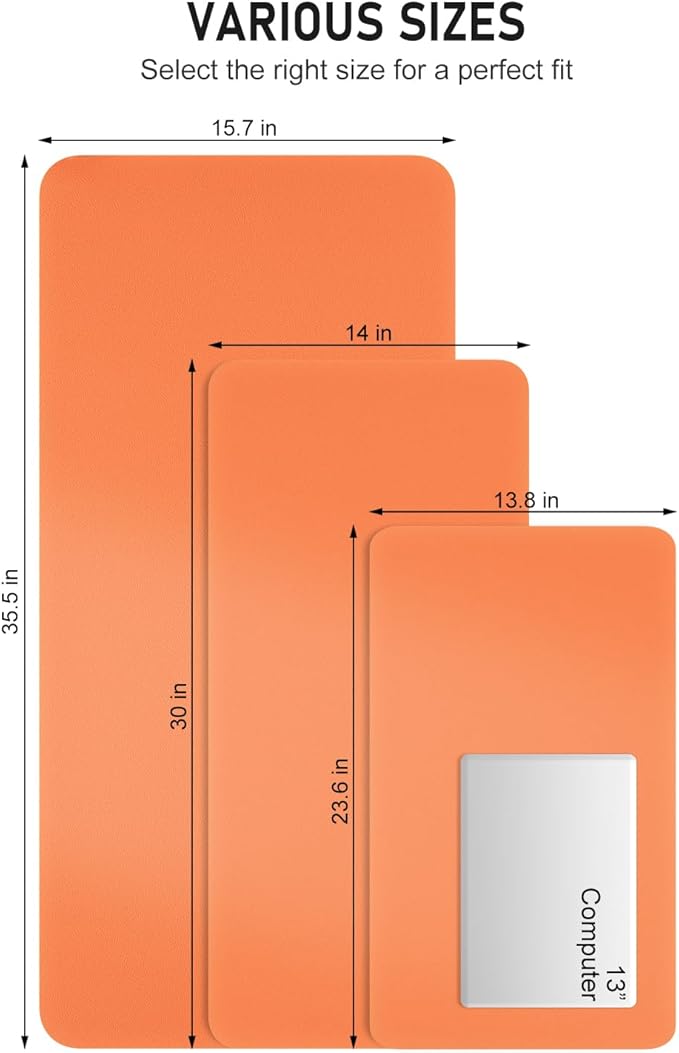 Desk Pad, 23.6" x 13.8" PU Leather Non-Slip Desk Mat Large Mouse Pad for Desktop, Waterproof Laptop Computer Writing Mat for Office, Home, Work, Gaming, Orange