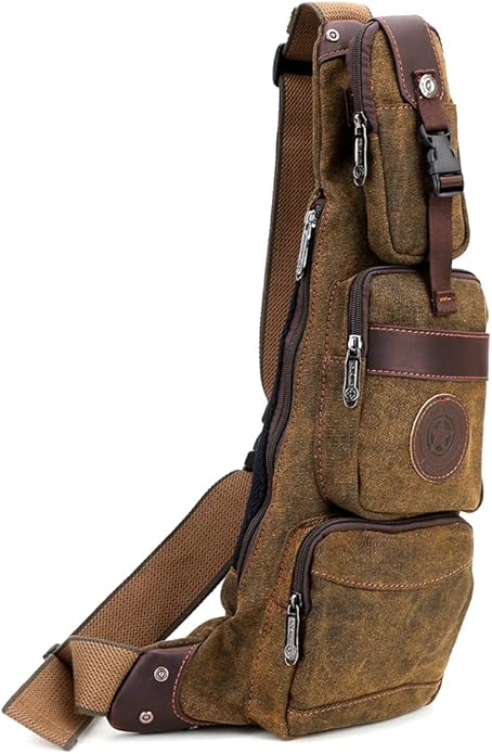 Hebetag Leather Sling Bag Crossbody Backpack for Men Women Travel Outdoor Camping