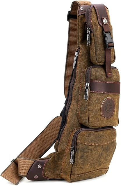 Hebetag Leather Sling Bag Crossbody Backpack for Men Women Travel Outdoor Camping
