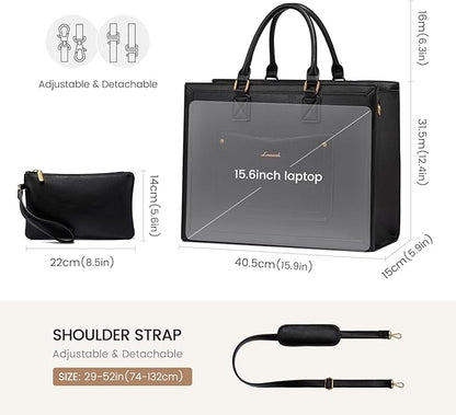 LOVEVOOK Laptop Tote Bag for Women, 15.6 Inch Work Bags, Vintage Leather Tote Bag, Waterproof Computer Bags with Clutch Purse, Large Capacity Messenger Bag for Teacher College Business Office
