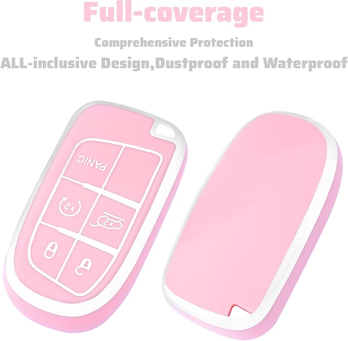 XIYANG TRADE for Jeep Key Fob Cover, Soft Full Protection Key Case Shell Compatible with Jeep Grand Cherokee Renegade Chrysler 200 300 Dodge RAM Durango Challenger Journey Dart Fiat Smart Key (Pink)