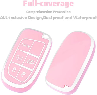 XIYANG TRADE for Jeep Key Fob Cover, Soft Full Protection Key Case Shell Compatible with Jeep Grand Cherokee Renegade Chrysler 200 300 Dodge RAM Durango Challenger Journey Dart Fiat Smart Key (Pink)