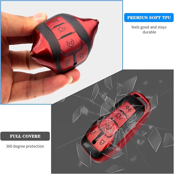 QBUC Key Fob Cover for Ford 2013-2018 Explorer F150 Lincoln MKC Fusion Mustang Edge 5 Buttons Smart Key (Red, Series 1)