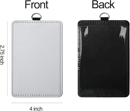12 Pack Sublimation Blank PU Leather ID Badge Holder Bulk Heat Transfer Print ID Card Badges Name Tag Holders for DIY Office Employees (Vertical)