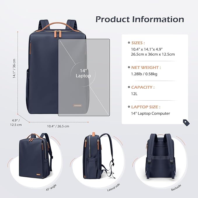 GOLF SUPAGS Stylish Laptop Backpack for Women Airline Approved Perfect for Work College and Travel Multi-Functional Casual Daypack Fits 14 Inch Notebook (Navy Blue)
