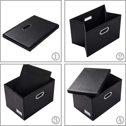 PRANDOM Foldable Storage Bins with Lids [5-Pack] Leather Fabric Collapsible Storage Boxes Organizer Containers Baskets Cube with Cover for Bedroom Closet Office Nursery Black (14.9x10.8x10)