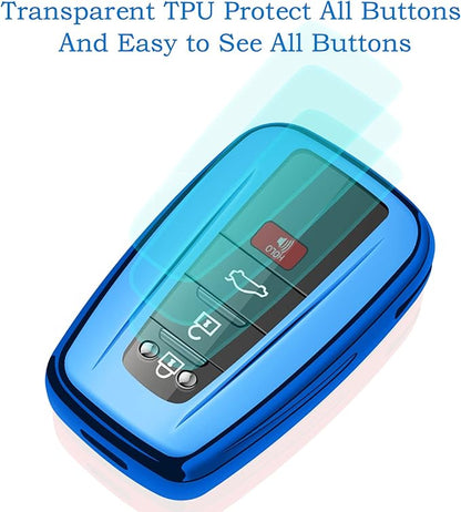 Autophone for Toyota Key Fob Cover with Keychain Soft TPU Key Shell Case,For 2019-2026 Rav4 2020-2022 Highlander Corolla Prius 2018-2024 Camry C-HR Avalon GT86 2021-2024 4runner(Blue)