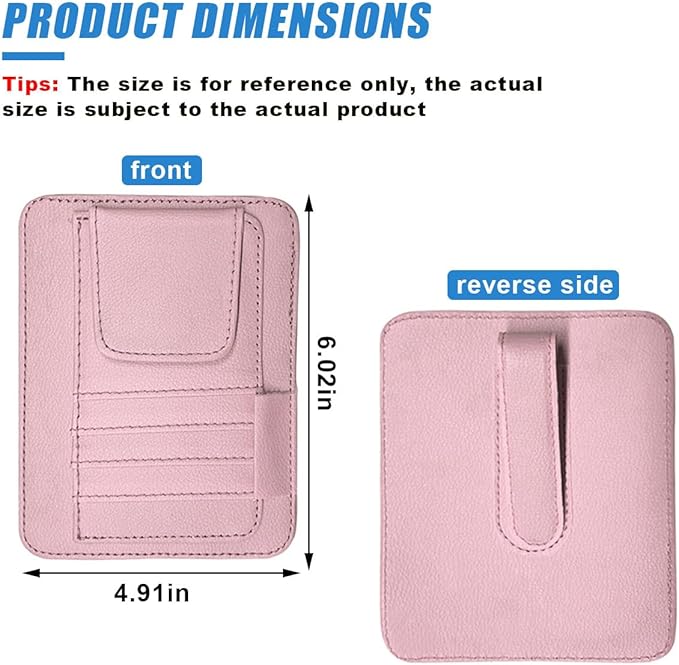 Small Leather Car Sun Visor Organizer - Multifunctional Car Interior Sunglass Holder Auto Visor Document Holder - Auto Card Sleeve Pocket Pouch Organizer for Driving License Registration Pen (Pink)
