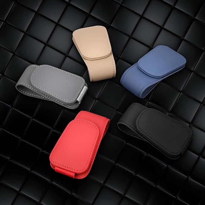 KanSmart Sunglass Holder for Car Sun Visor, Magnetic Sunglasses Clip, Leather Glasses Eyeglass Holder and Ticket Card Clip, Auto Interior Accessories Universal for Car SUV Truck Pickup -Black