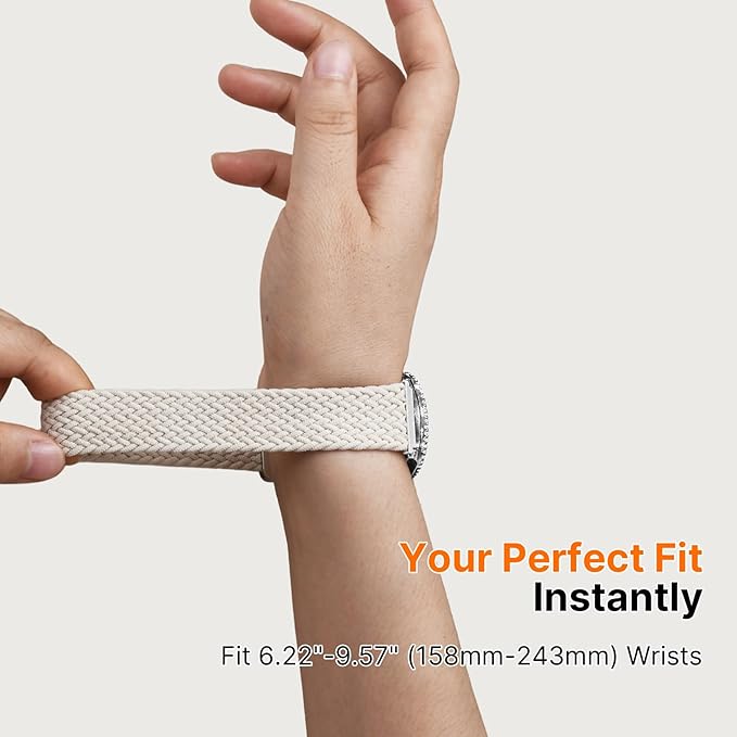 Fullmosa Magnetic Braided Watch Bands - 18mm 20mm 22mm Quick Release Watch Strap, Stretchy Nylon Solo Loop Compatible with Garmin Samsung Galaxy Amazfit for Men Women(22mm, Starlight+Black)