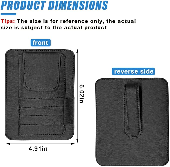 Small Leather Car Sun Visor Organizer - Multifunctional Car Interior Sunglass Holder Auto Visor Document Holder - Auto Card Sleeve Pocket Pouch Organizer for Driving License Registration Pen (Black)