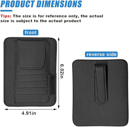 Small Leather Car Sun Visor Organizer - Multifunctional Car Interior Sunglass Holder Auto Visor Document Holder - Auto Card Sleeve Pocket Pouch Organizer for Driving License Registration Pen (Black)