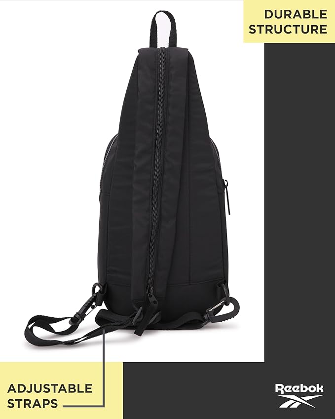 Reebok Unisex Crossbody Sling Bags – Compact Convertible Strap Cross Body Bag Travel Sling Bag - Gym & Travel Essential, Size One Size, Cosmos Black
