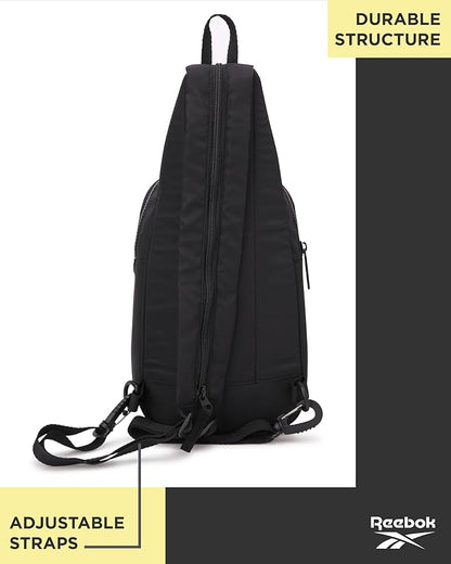 Reebok Unisex Crossbody Sling Bags – Compact Convertible Strap Cross Body Bag Travel Sling Bag - Gym & Travel Essential, Size One Size, Cosmos Black